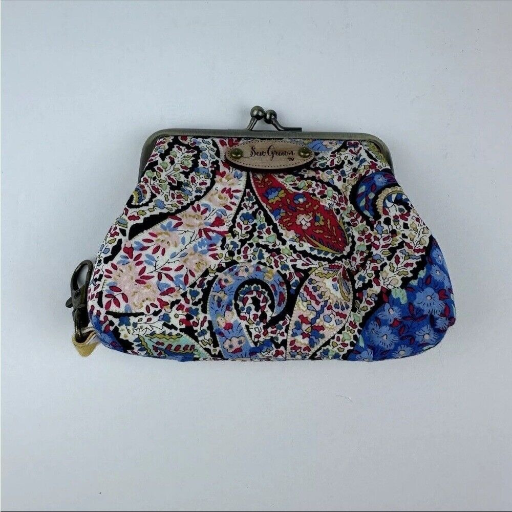 Blue and Red Paisley Clutch with Metal Clasp crossbody
