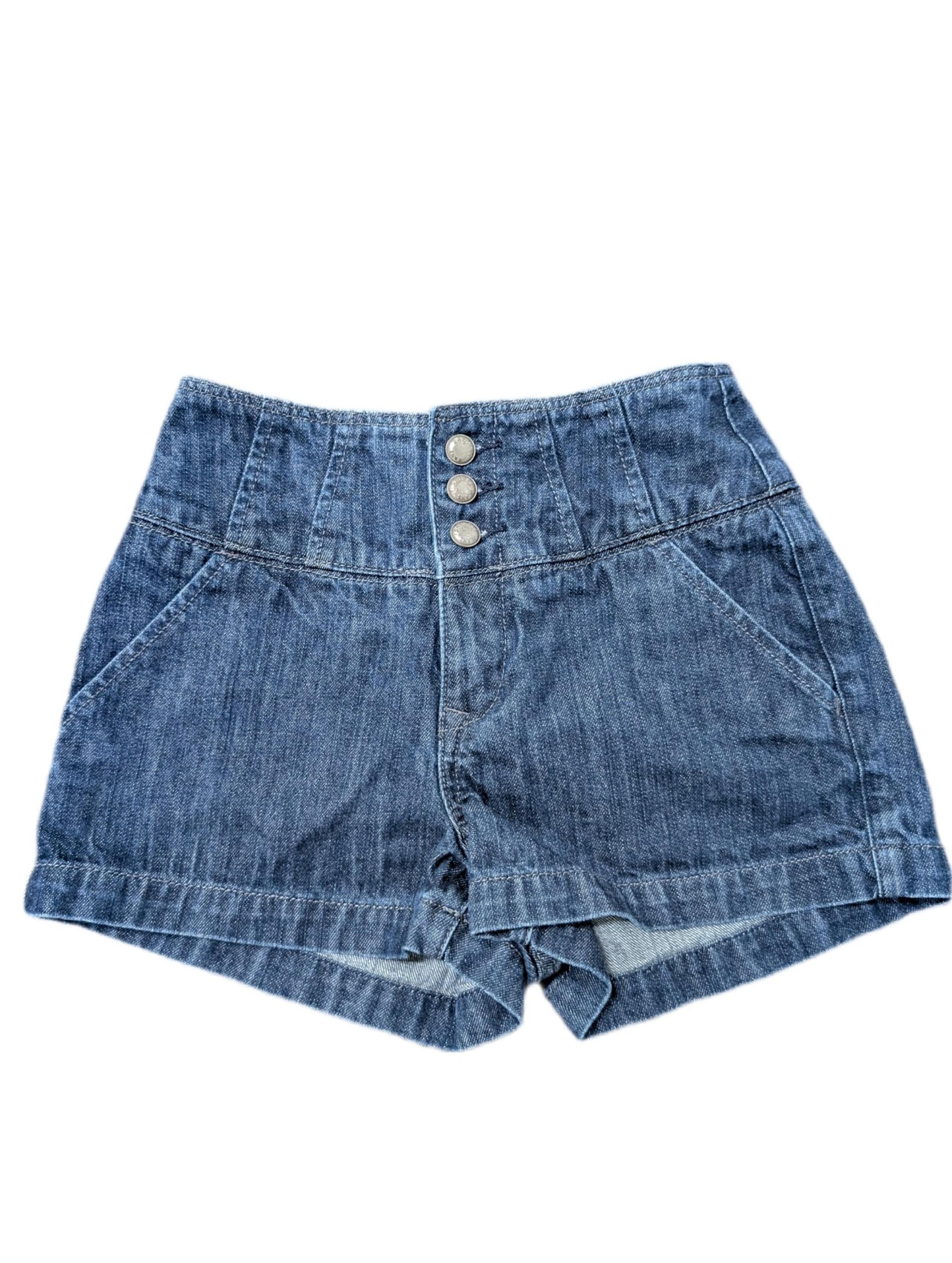Vintage Y2K Express High Waisted Dark Denim Jeans Shorts Size 0 Womens