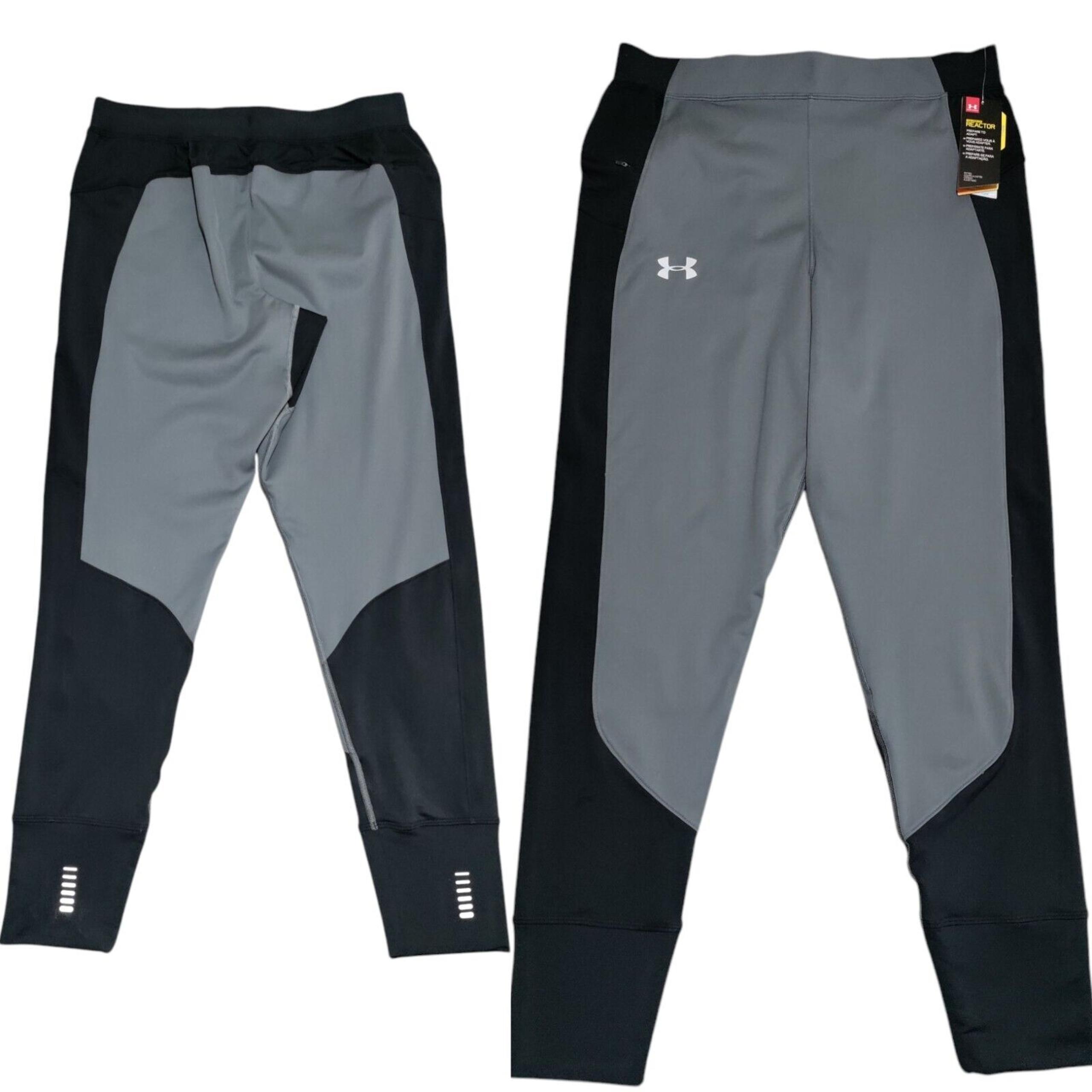 Under Armour UA ColdGear Reactor Running Pants Mens Large Gray Black Joggers NEW