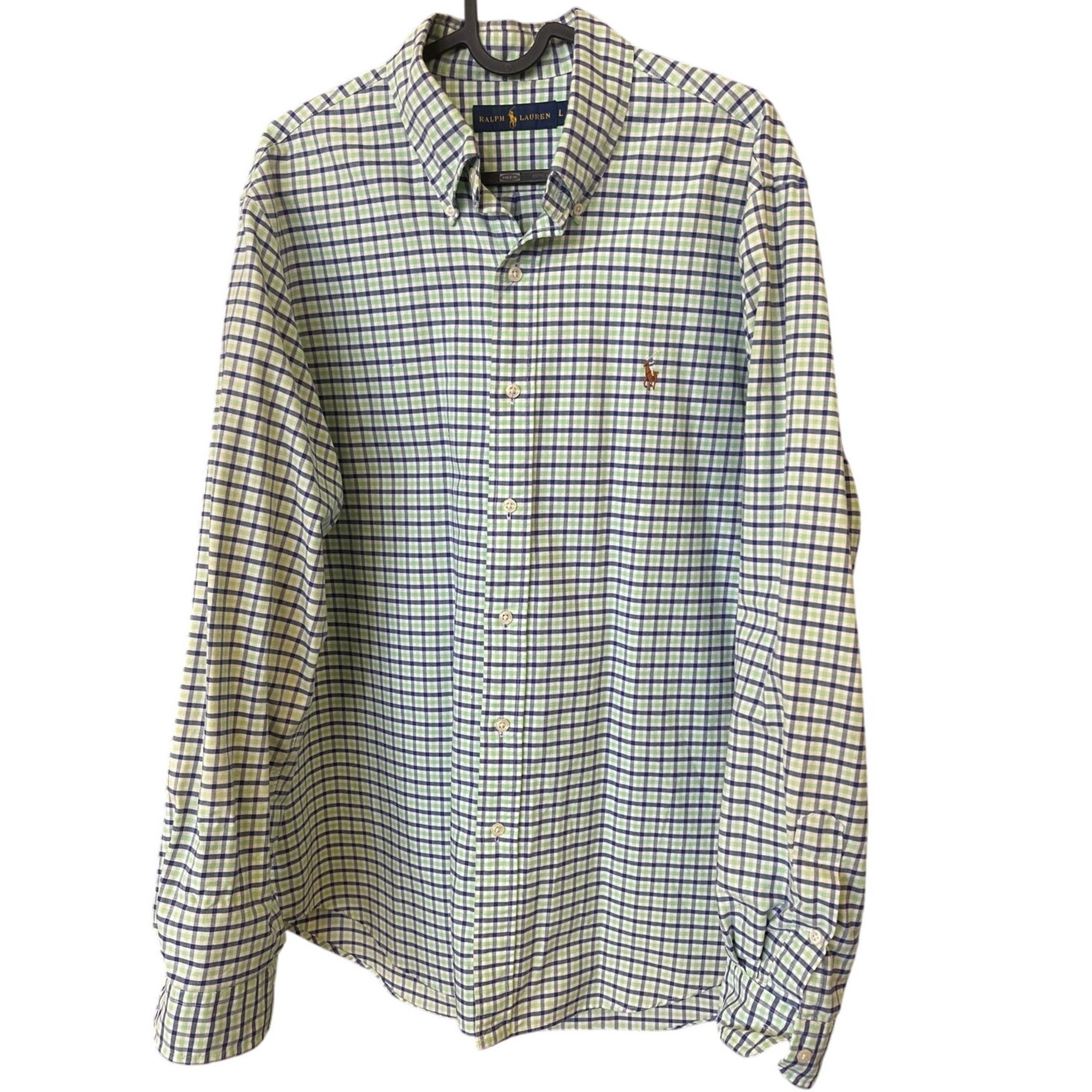 Ralph Lauren Men's Long Sleeve Dress Shirt - Green & Blue Plaid, Size Large!