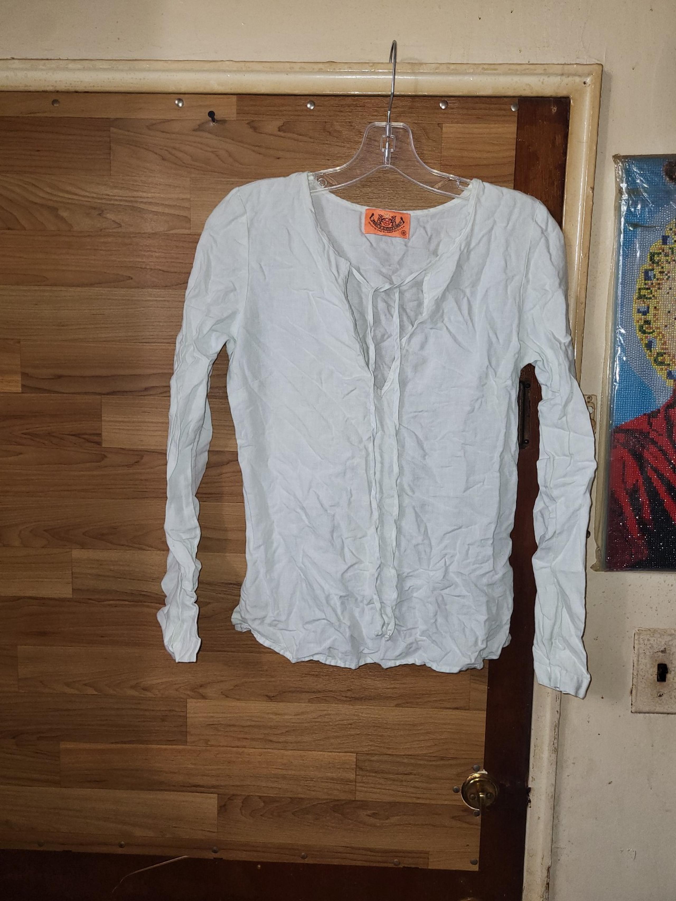 JUICY COUTURE Linen Long Sleeve Peasant Blouse Greenish White Size Small