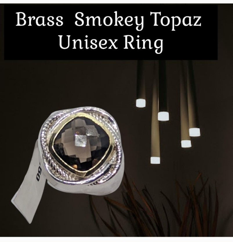 Smokey Topaz Gemstone Unisex Brass Ring