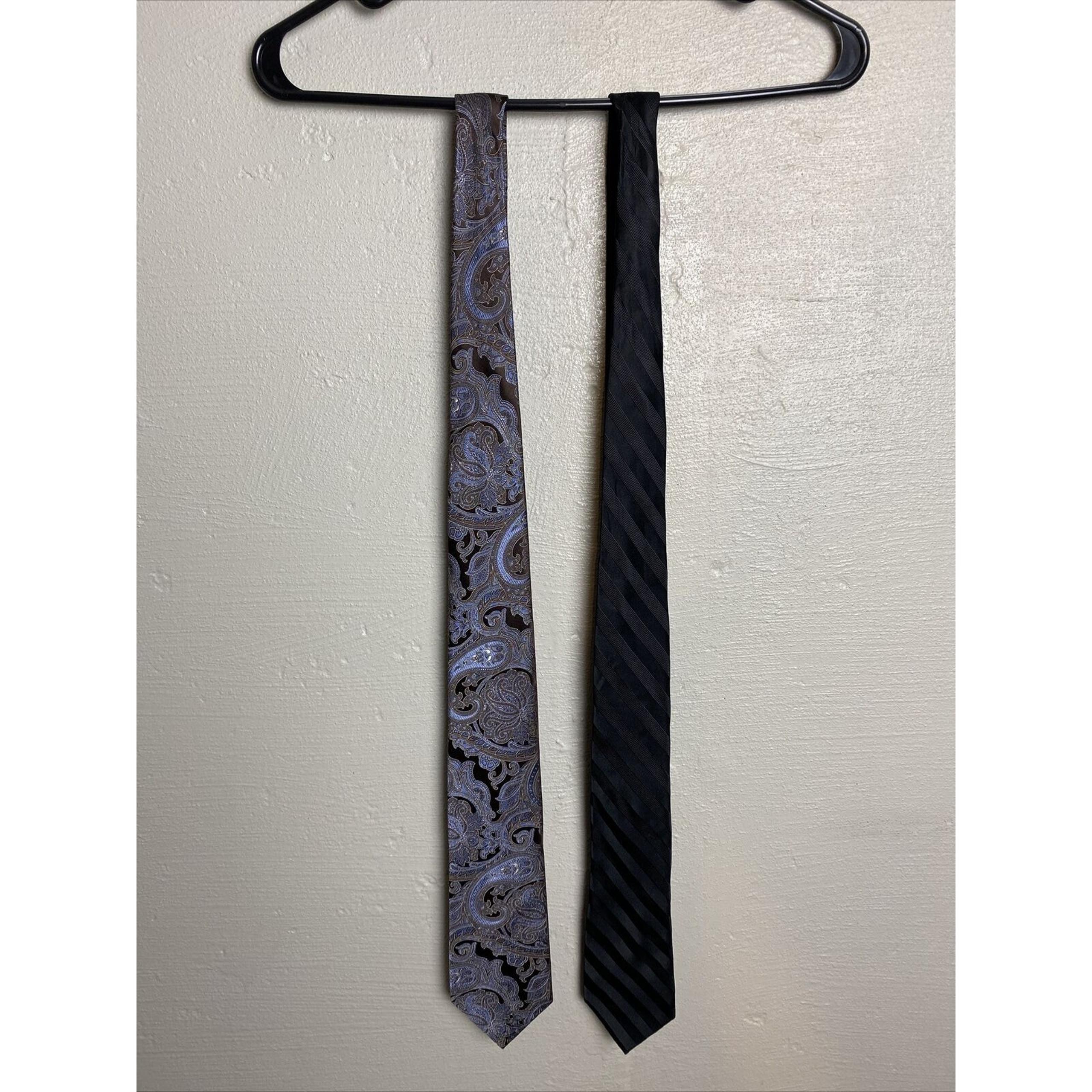 Nautica Men’s Set Of Two A Brown Blue Paisley & A Blacks Stripes 100% Silk Ties
