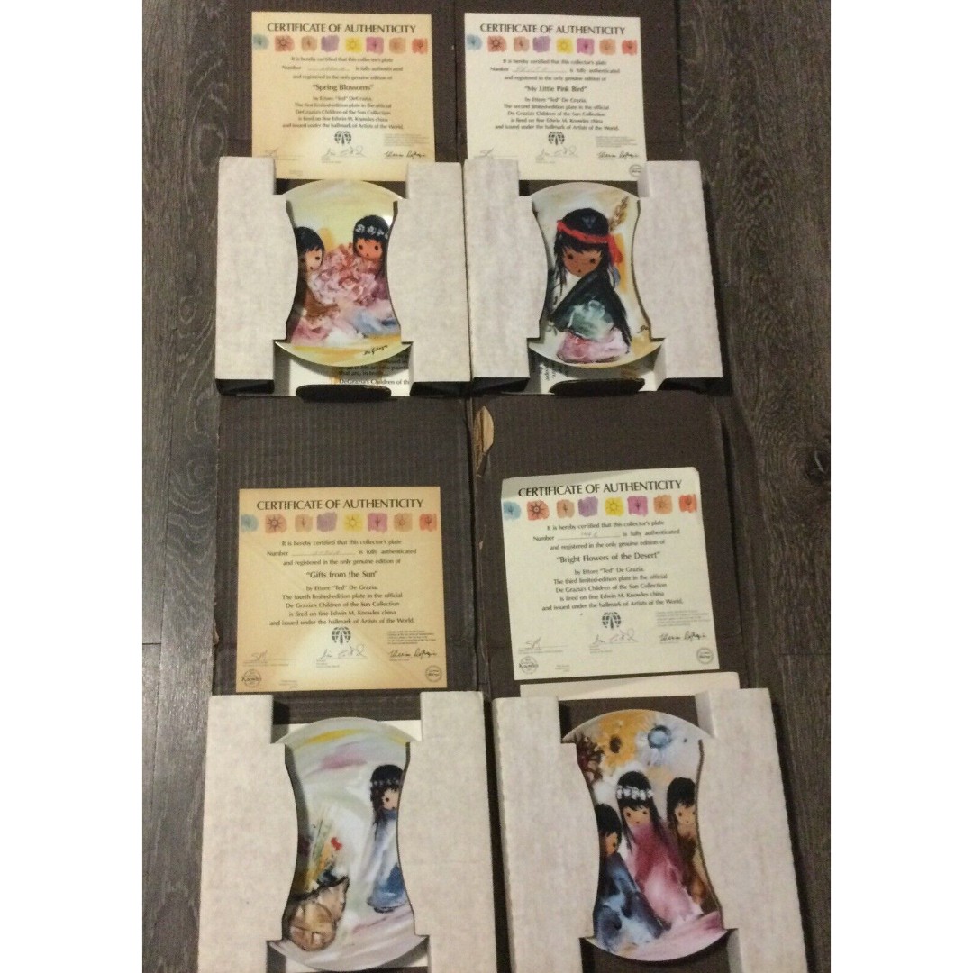 Children Of The Sun Collection Ted De Grazia 80s Knowles Plates Lot Of 4
