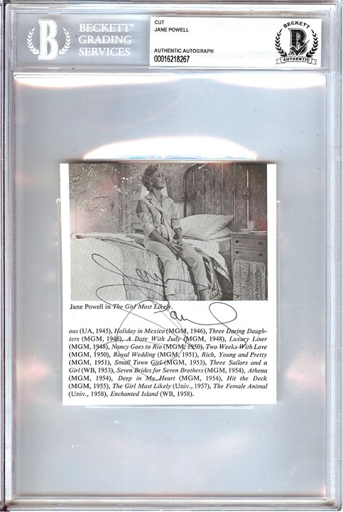 Jane Powell Signed Autograph Cut Signature The Girl Most Likely BAS Encased 8267