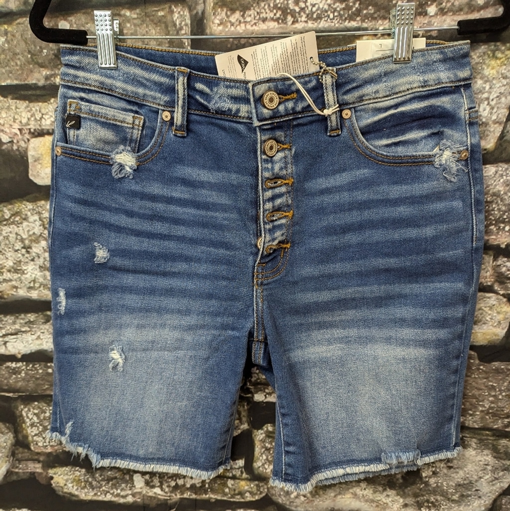 NWTs, Kancan Distressed Bermuda Denim Shorts Sz L