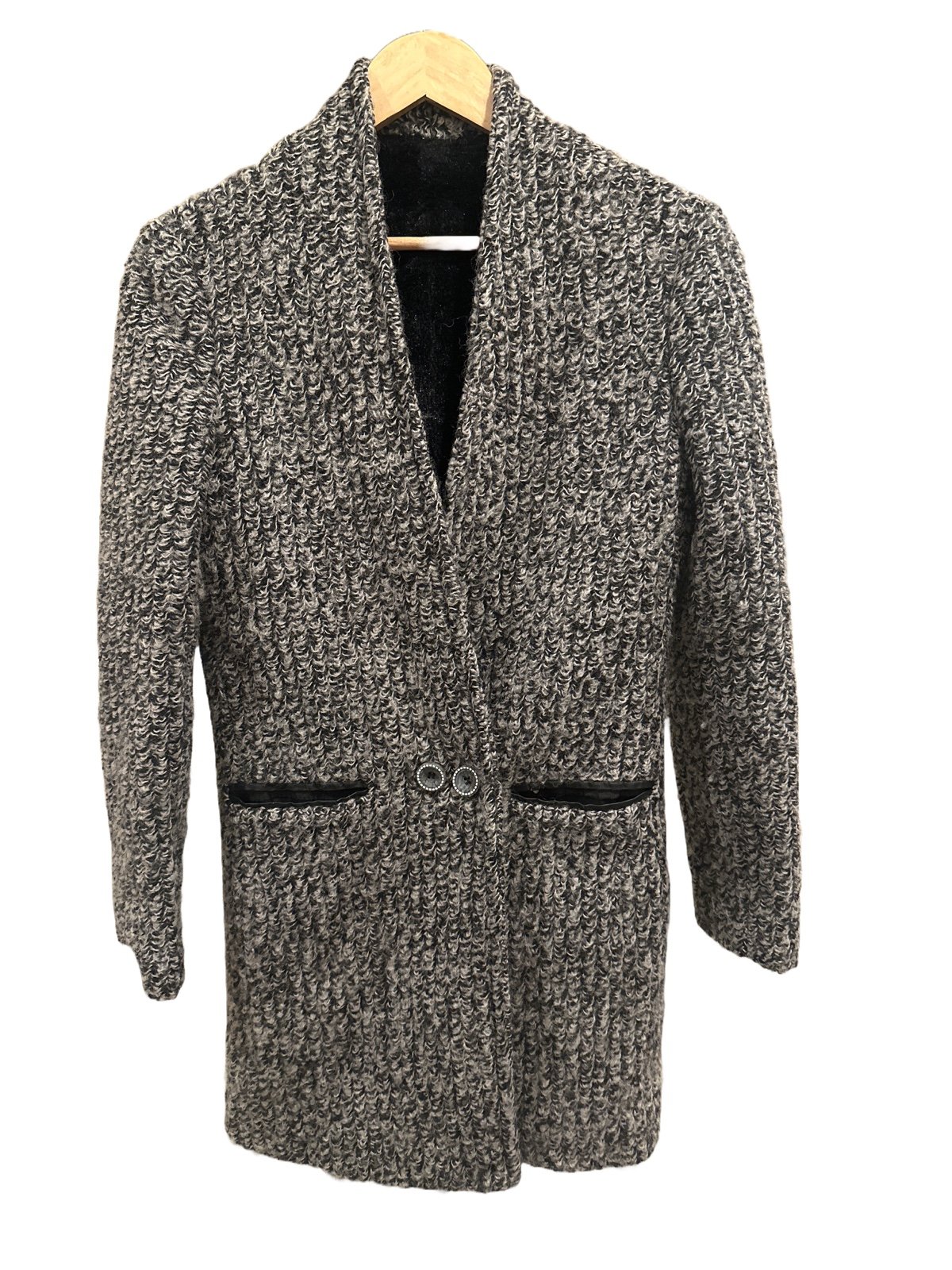 Olive Des Olive Long Gray Wool Thick Fur Lined Sweater Size 40
