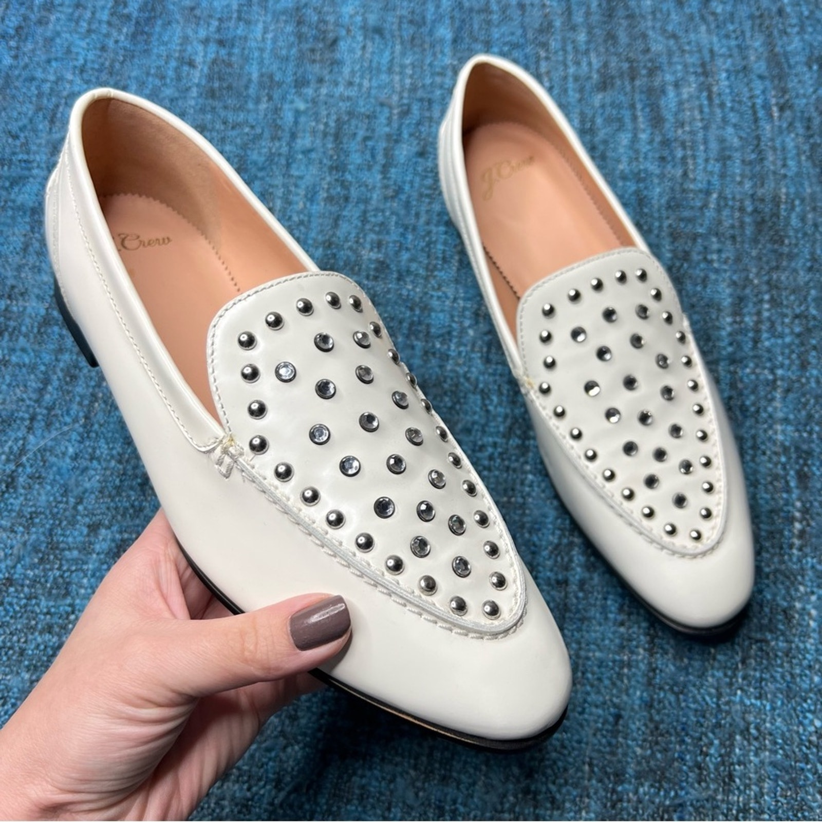 J.Crew Academy Studded Leather Loafers in White Women's Size 8 Shoes