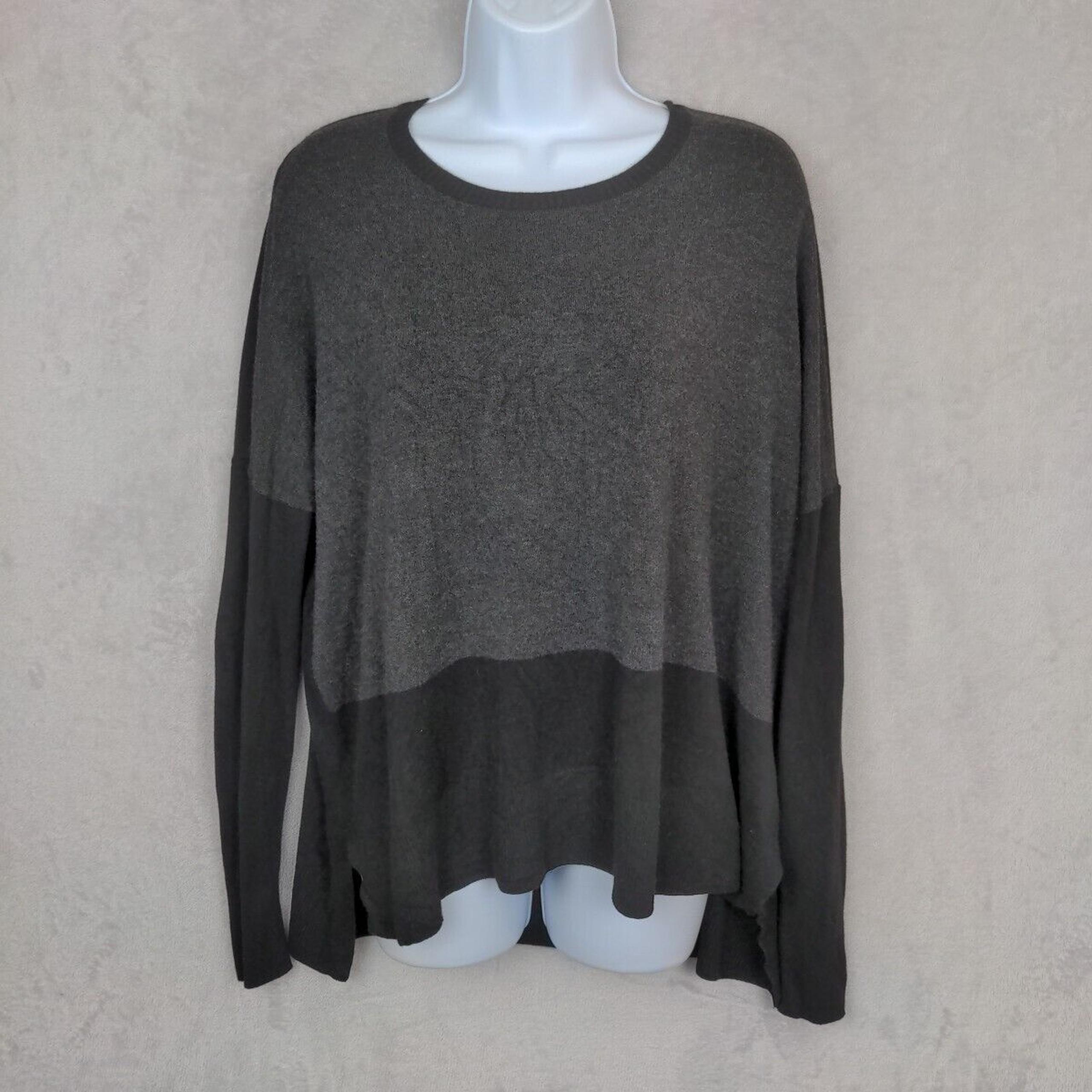 Eileen Fisher Sweater Women Medium Gray Black Knit Scoop Neck Oversized Preppy