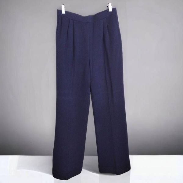 St John's Womens Pants Sz 12 Navy Blue Santana Knit Pull Ons Pleat Front Vtg 02