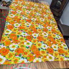 Tablecloth- Irish- Linen- Mid Mod- Orange- Yellow- Flowers- Retro- Table- Decor