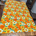 Tablecloth- Irish- Linen- Mid Mod- Orange- Yellow- Flowers- Retro- Table- Decor