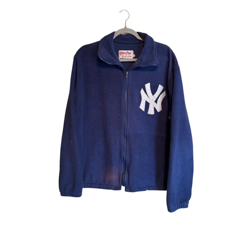 VTG NY Yankees Birdie by Richard A Leslie Blue Full Zip Fleece Jacket STAINED