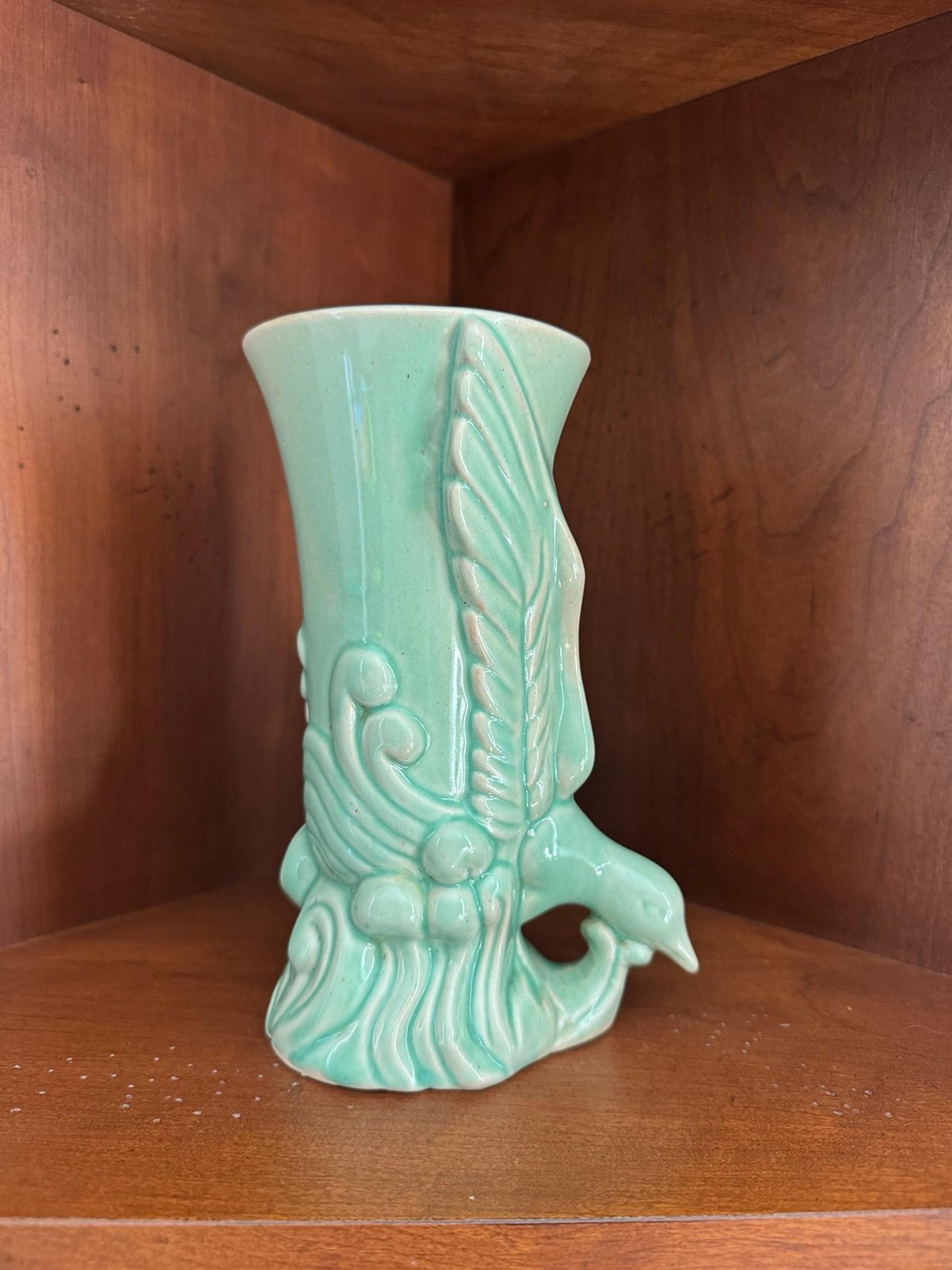 Vintage pottery exotic bird vase