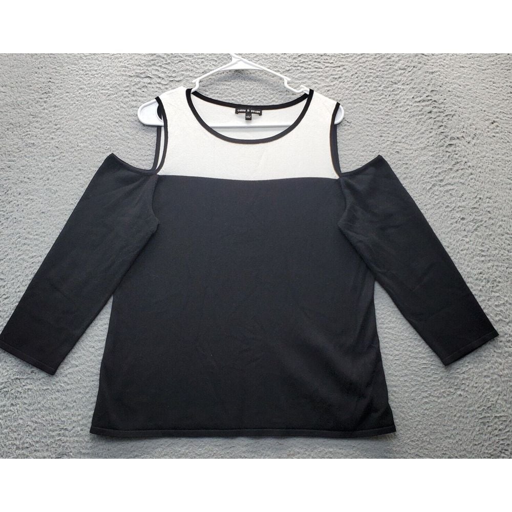 Cable & Gauge T Shirt Top Women Large Multi Knit Cold Shoulder Sleeve Round Neck