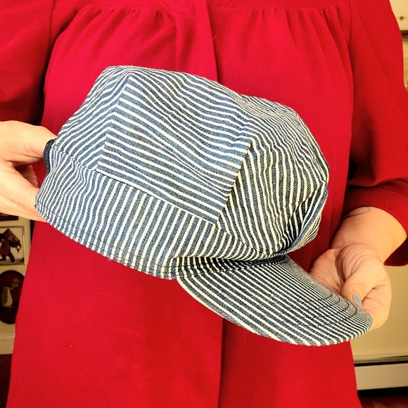 Vintage conductor engineer railroad stripes striped adult hat