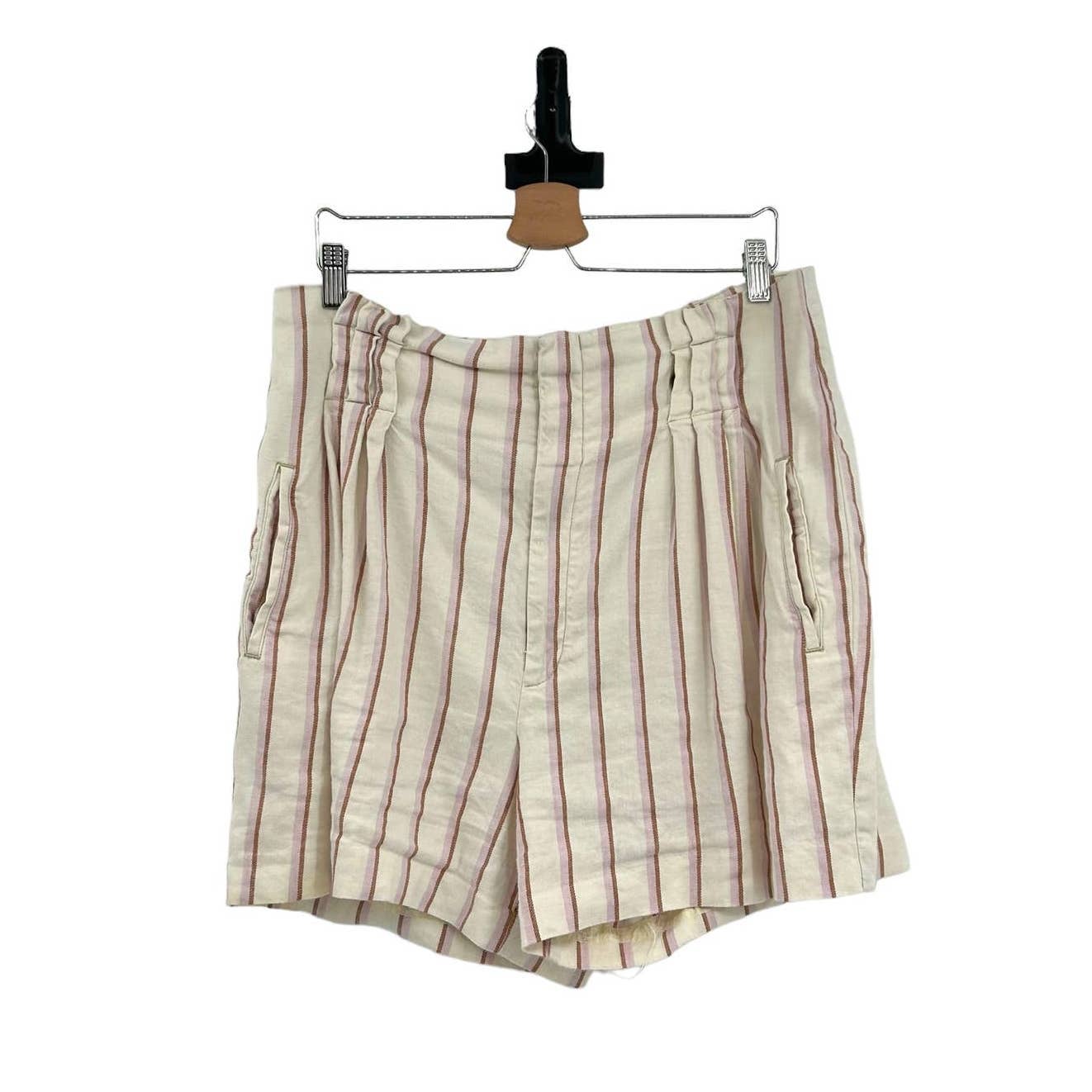 Anthropologie Edisto Paperbag-Waisted Shorts Ivory Cream Pink Size 14