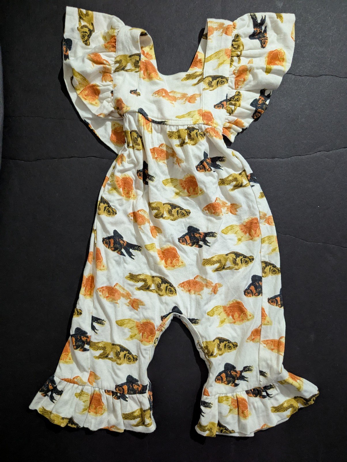 Kate Quinn ruffle strap jumpsuit goldfish 3-6