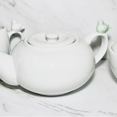 Cordon Bleu~5pc “Bird” Tea Set~Teapot-Creamer-Sugar Bowl Lid~White Porcelain~EC.