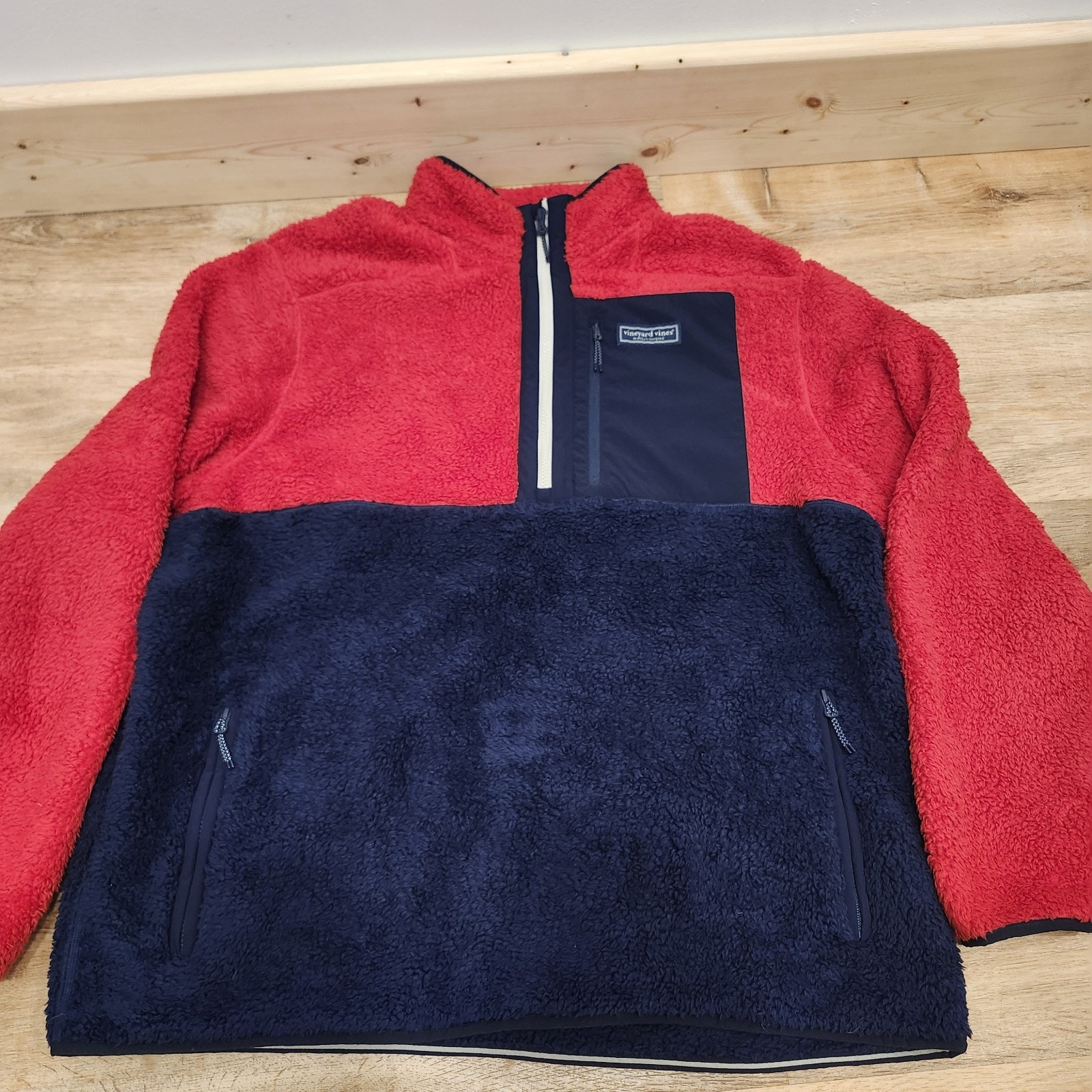 Vineyard Vines Mens Sherpa Colorblock Fleece Jacket Sz XXL Red Blue Quarter Zip