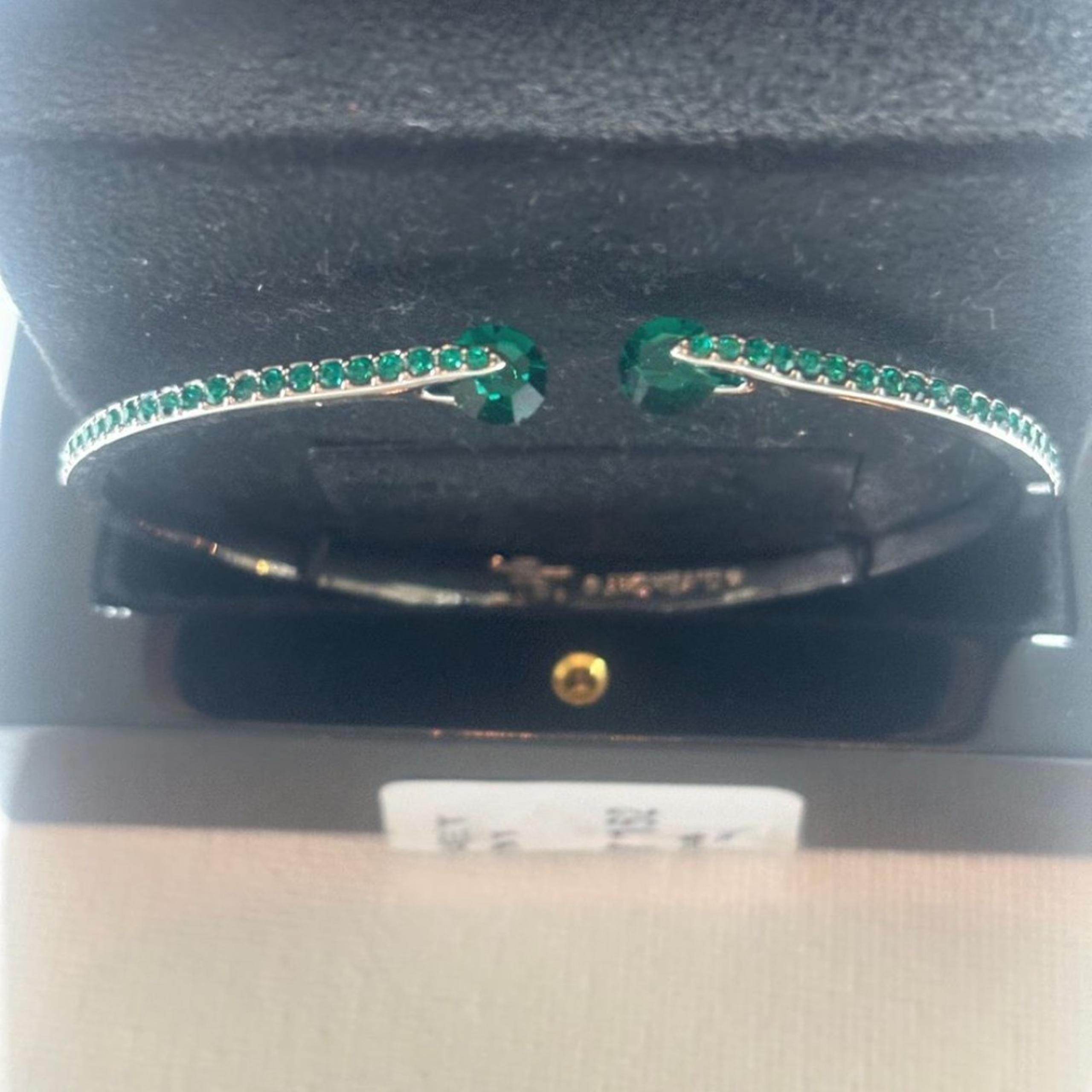 Givenchy Elegant Silver Cuff Bracelet with Emerald Green Crystals
