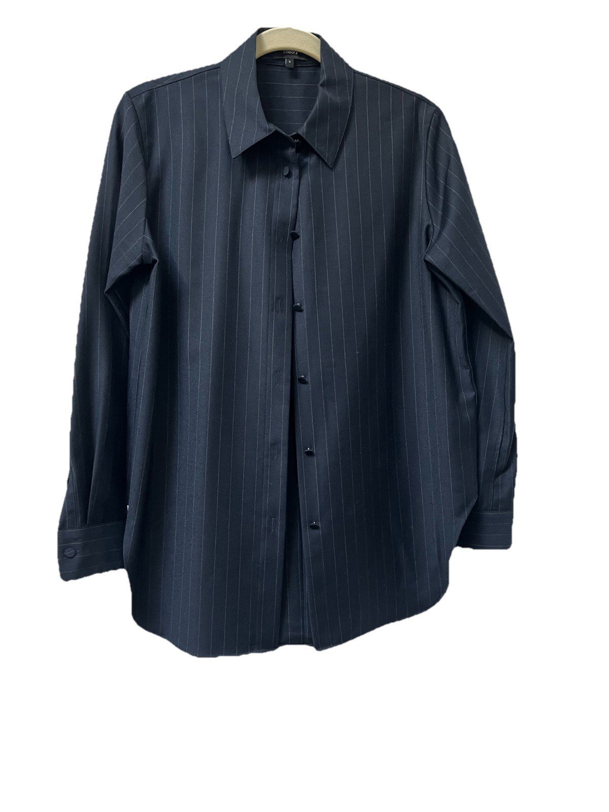 Theory Menswear Oversized shirt in wool flannel navy stripe, size S NWOT