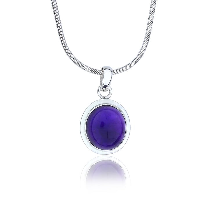 Sterling Silver 27.33ct Amethyst Cabochon Pendant Snake Necklace SN-2047