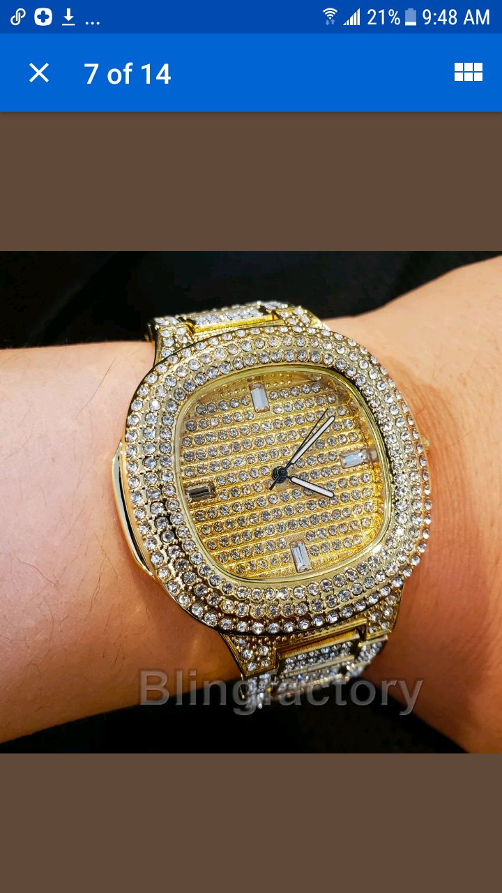 14K GOLD FINISHED ICED OUT WATCH