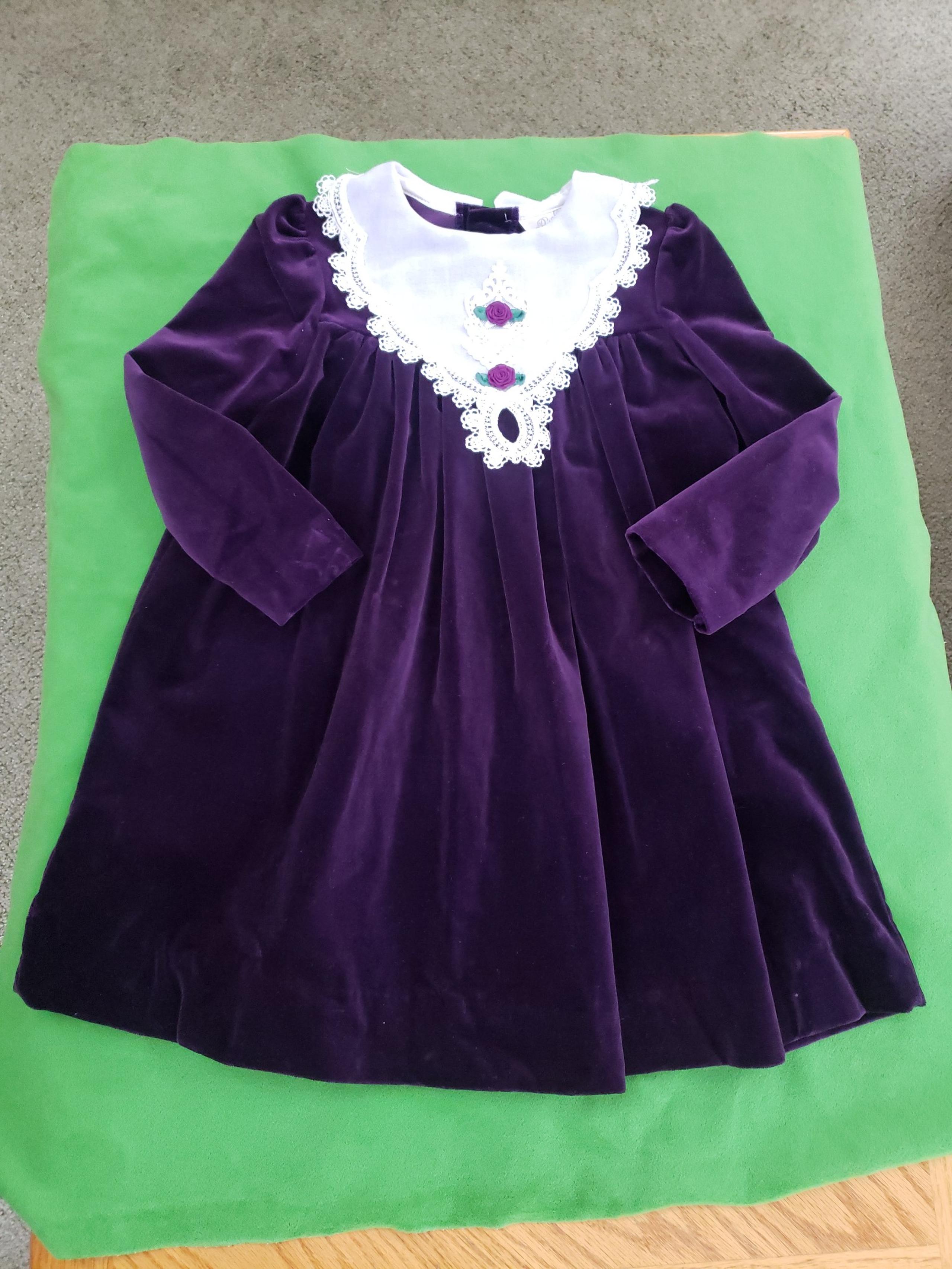 Vintage Girl's Dress Royal Purple Velveteen 5 Polly Flanders vibe