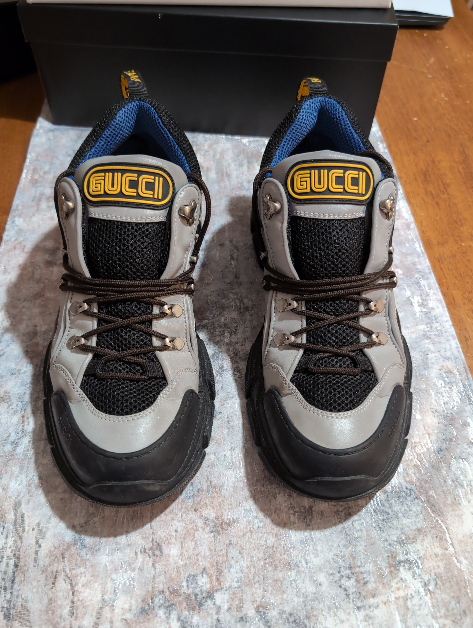 Gucci grey/black reflective flash trek sneakers Men's Size 11