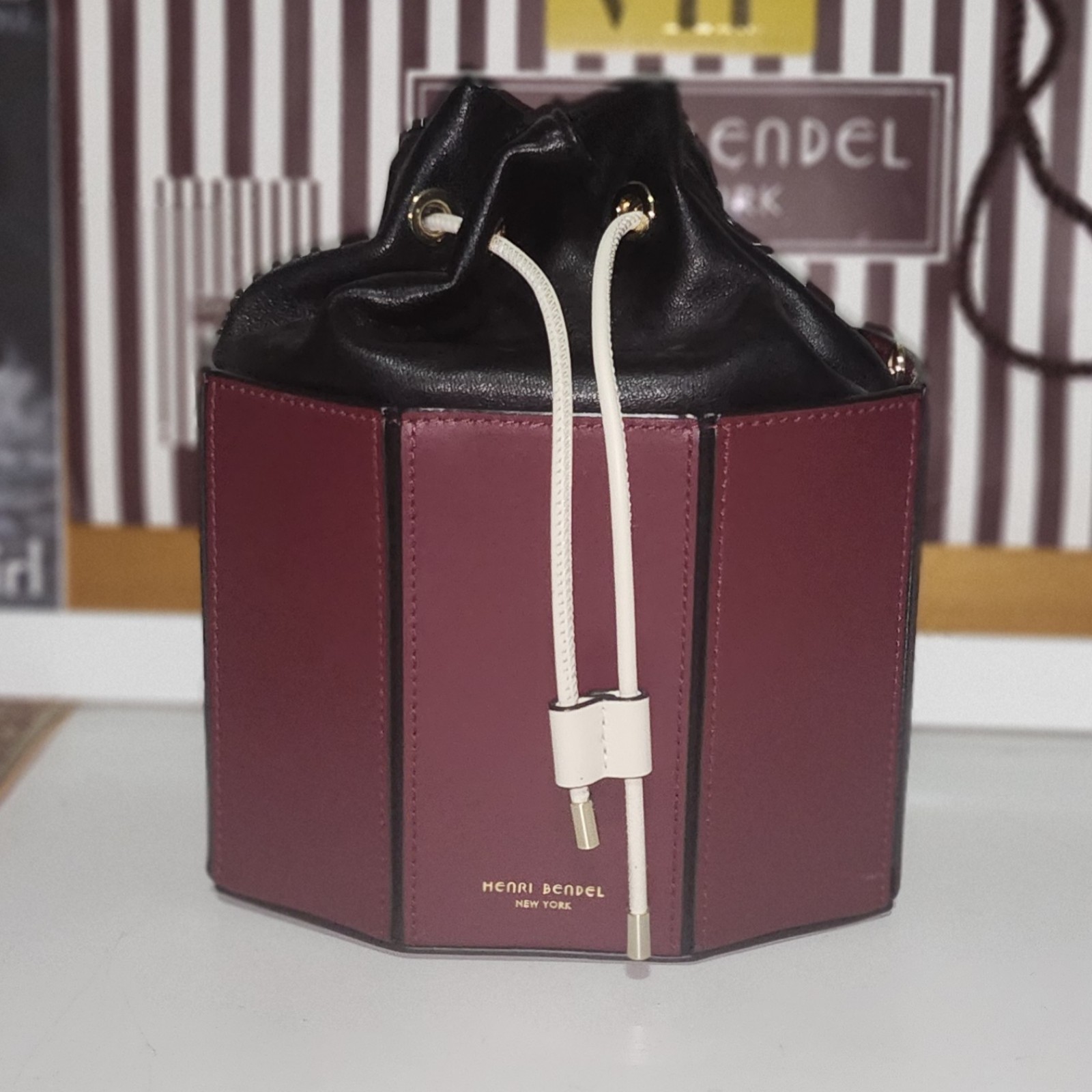 Henri Bendel Drawstring Mini Bag in Oxblood