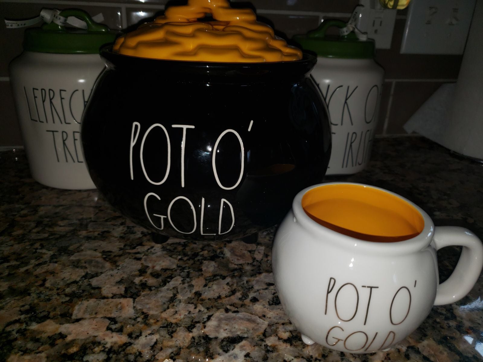 Rae Dunn Pot O' Gold Cauldron/Canister & Mug Set
