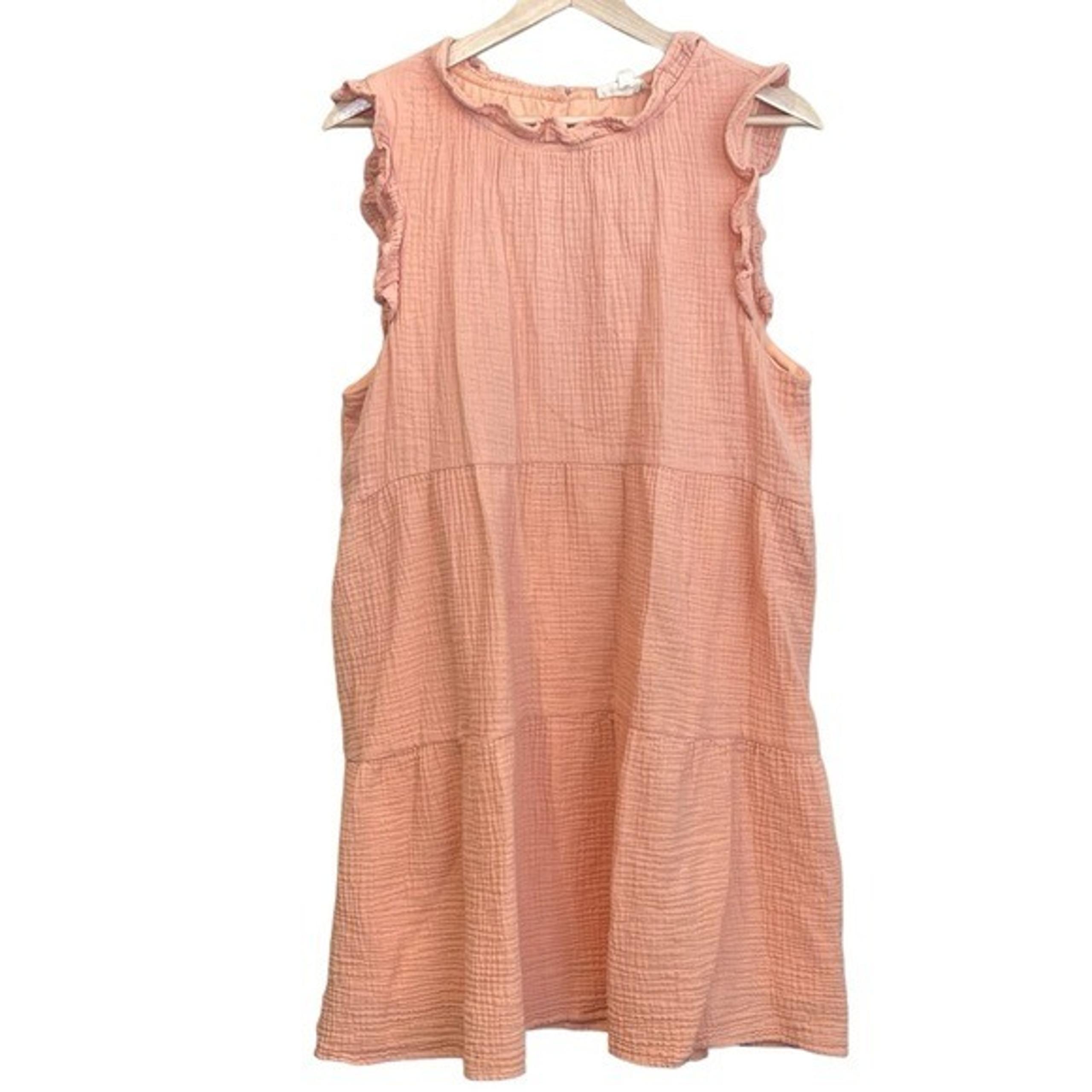 Socialite Gauze Ruffle Tiered A Line Dress Size XL Peach Pink Sleeveless Boho