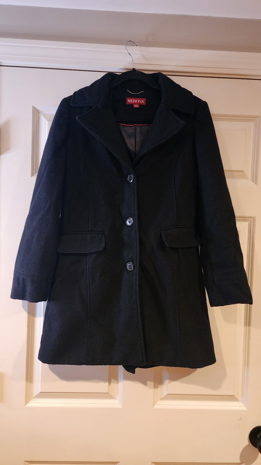 Merona black wool blend single brested button up peacoat S