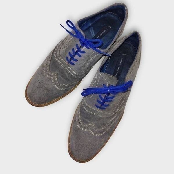 Giorgio Brutinit Mens Shoes Sz 10 Grey Suede Blue Sole Tie Wing Tips classsic