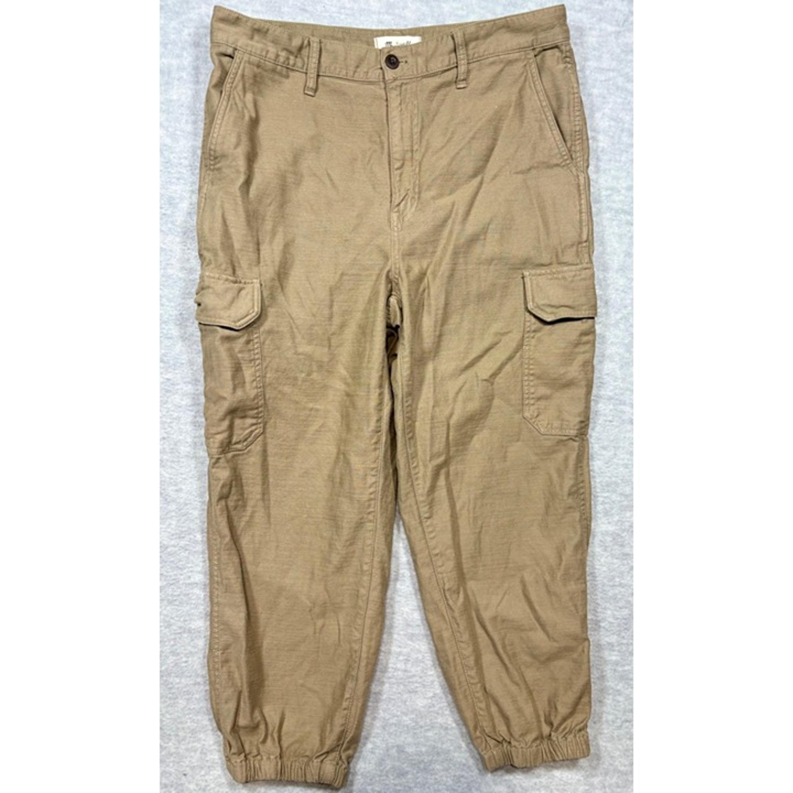 Madewell Womens Cargo Joggers Fatigue Pants 31 Tan Cotton Casual Elastic Cuff Po