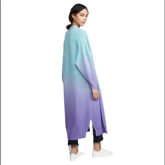 Free people come together cardigan purple blue knit duster sweater tie dye