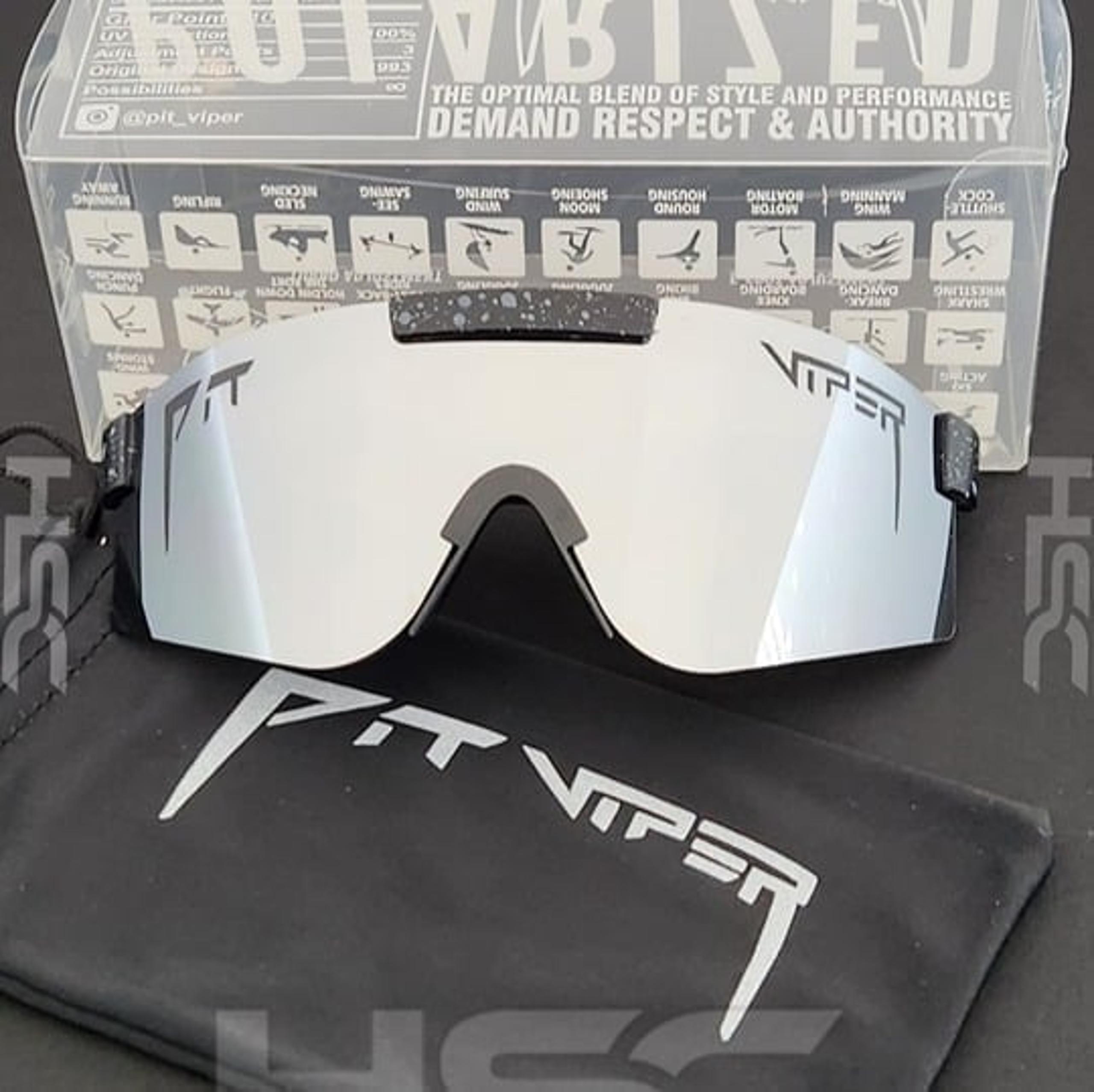 Black Frame Silver Mirror Lens Viper Sports Sunglasses Double Wide NEW PV30