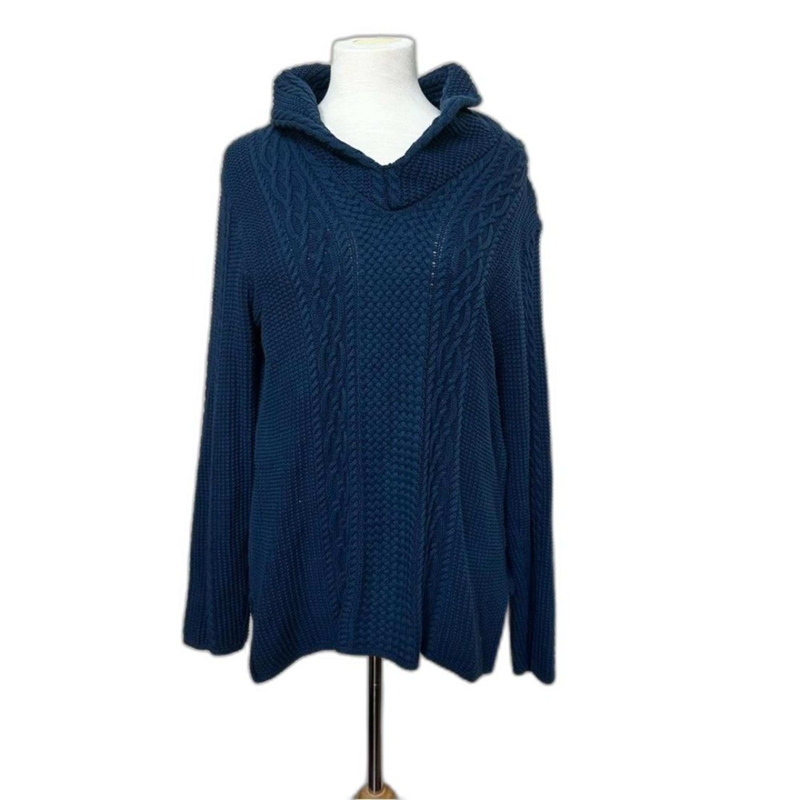 Jeanne Pierre Shawl Collar Cable Knit Fisherman Blue Sweater - Women L