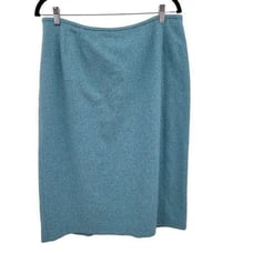 Vintage 80's Albert Nipon Skirt Wool Silk Pencil Metallic Flecked Pastel Blue 16