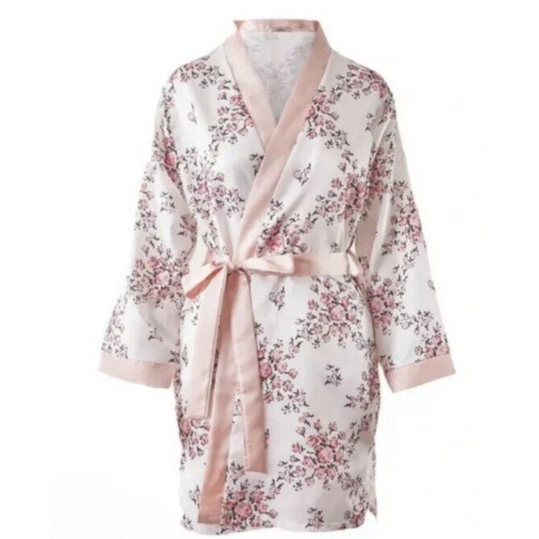 MORGAN LANE x FABFITFUN - Allie Satin Robe - White & Pink Floral - L/XL - New