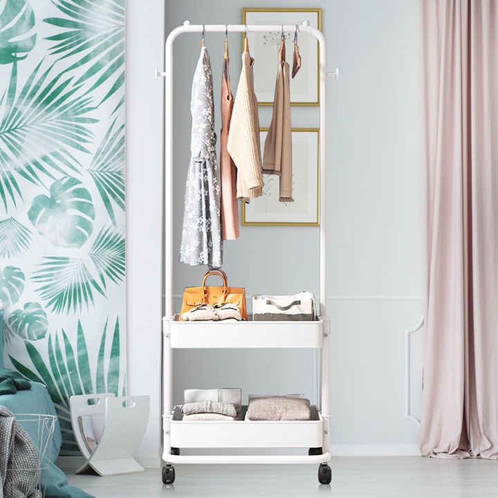 Metal Heavy Duty Clothing Garment Rack Rolling Clothes Organizer Double Rails