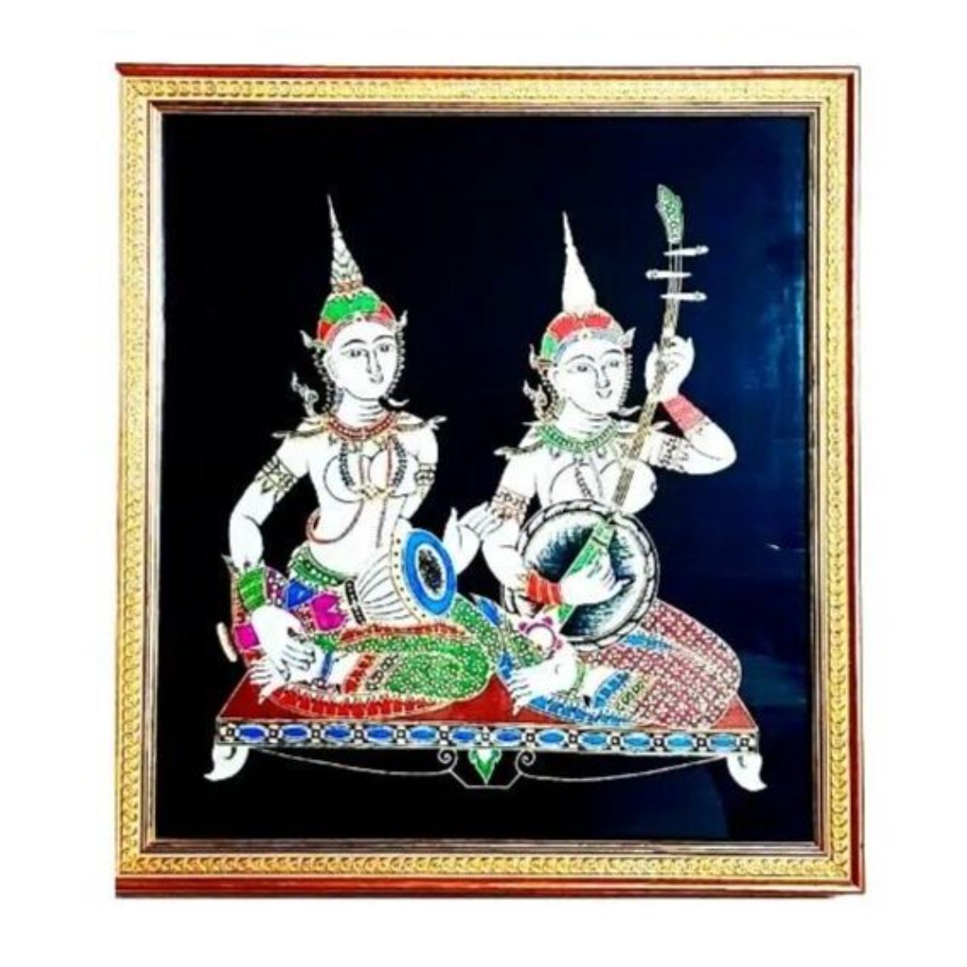 THAI SILK WALL ART Hand Painted Tapesty Professional Gold Wood Frame 17 x 13! B2