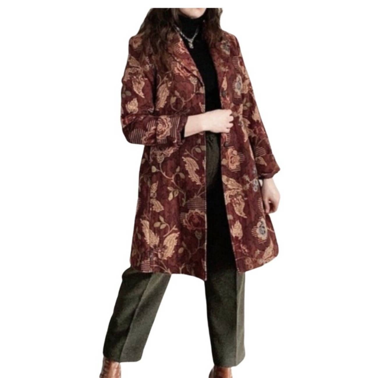 CAbi Jacobean Brocade Tapestry Jacquard Embroidered Floral Coat Jacket Size 10