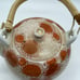 Fujita Kutani Japan Vintage Teapot Wicker Handle Orange Gold Chrysanthemum