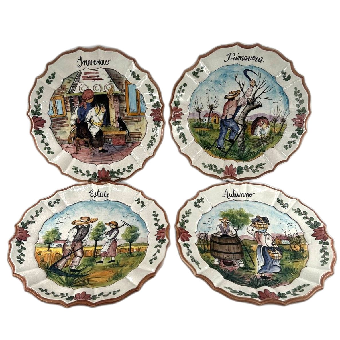 Intrada Italy Majolica Four Seasons Wall Decor Handcrafted Ceramic12 Plates
