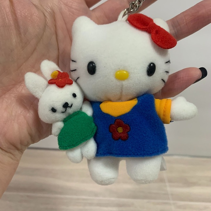 Vintage 2001 Partner Sanrio Hello Kitty With Cathy Bunny Plush Mini Keychain