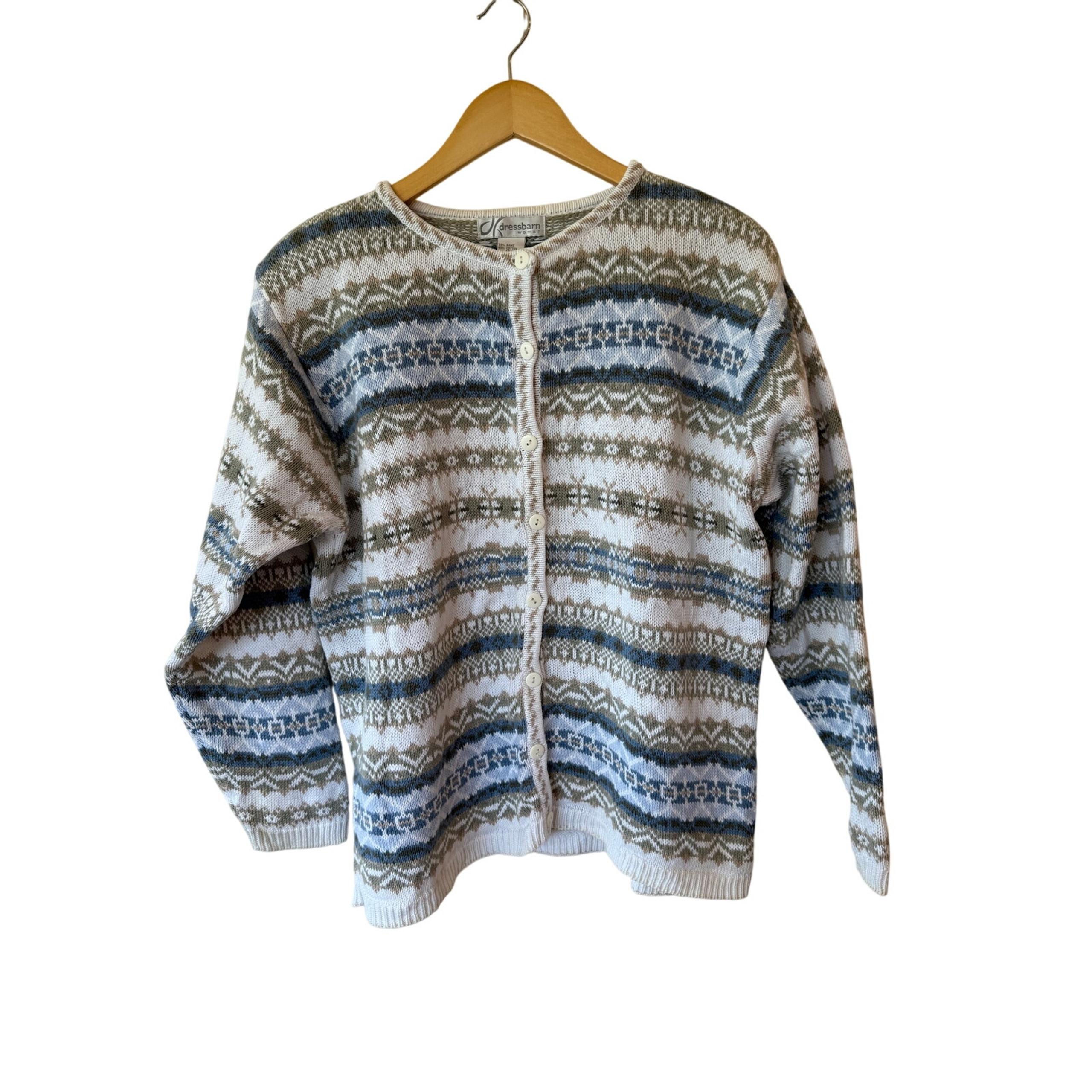 Long Sleeve Fair Isle Cardigan Sweater Cotton Multi Women's Plus 14/16 - dressbarn