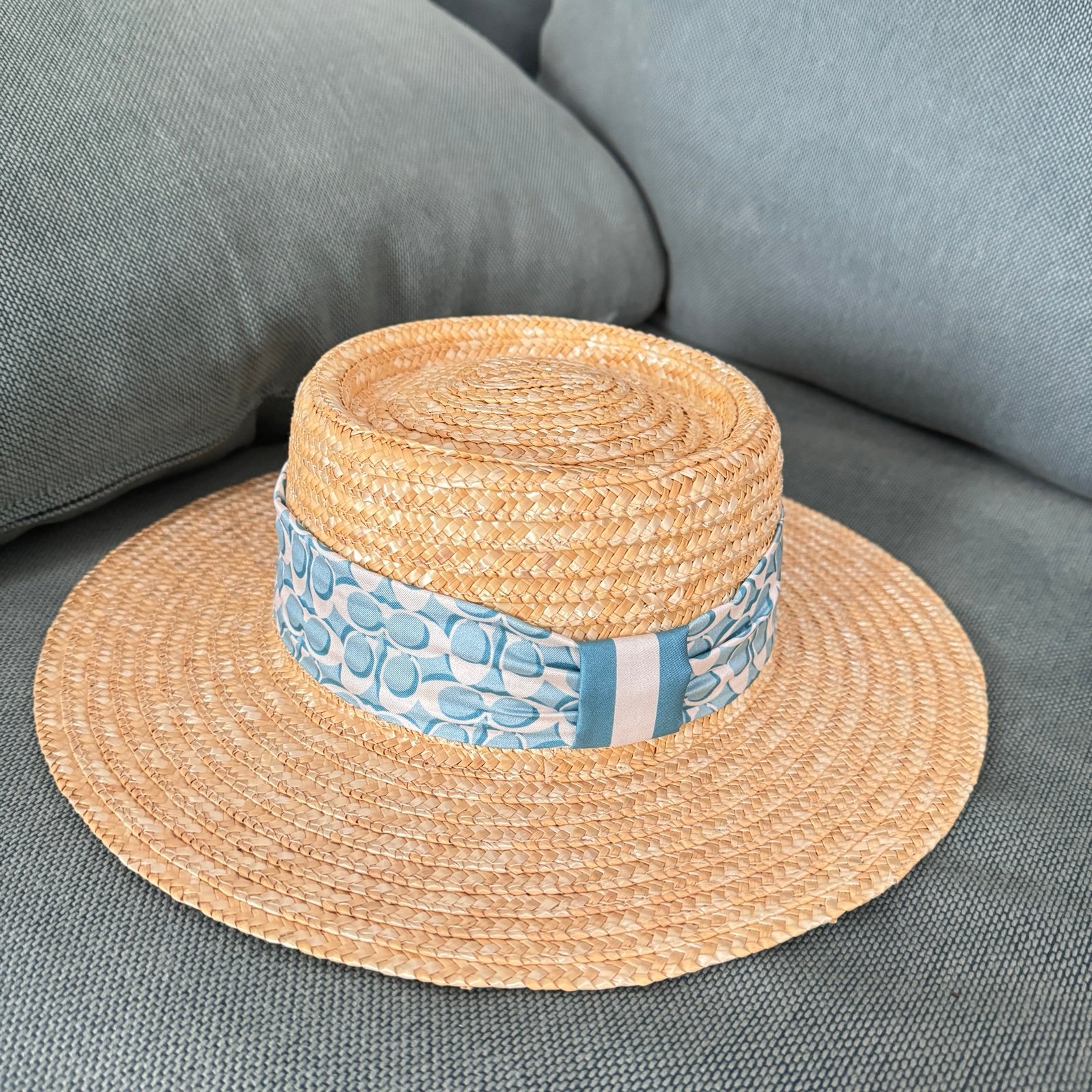 coach Raffia Brimmed Hat With Scarf c9126