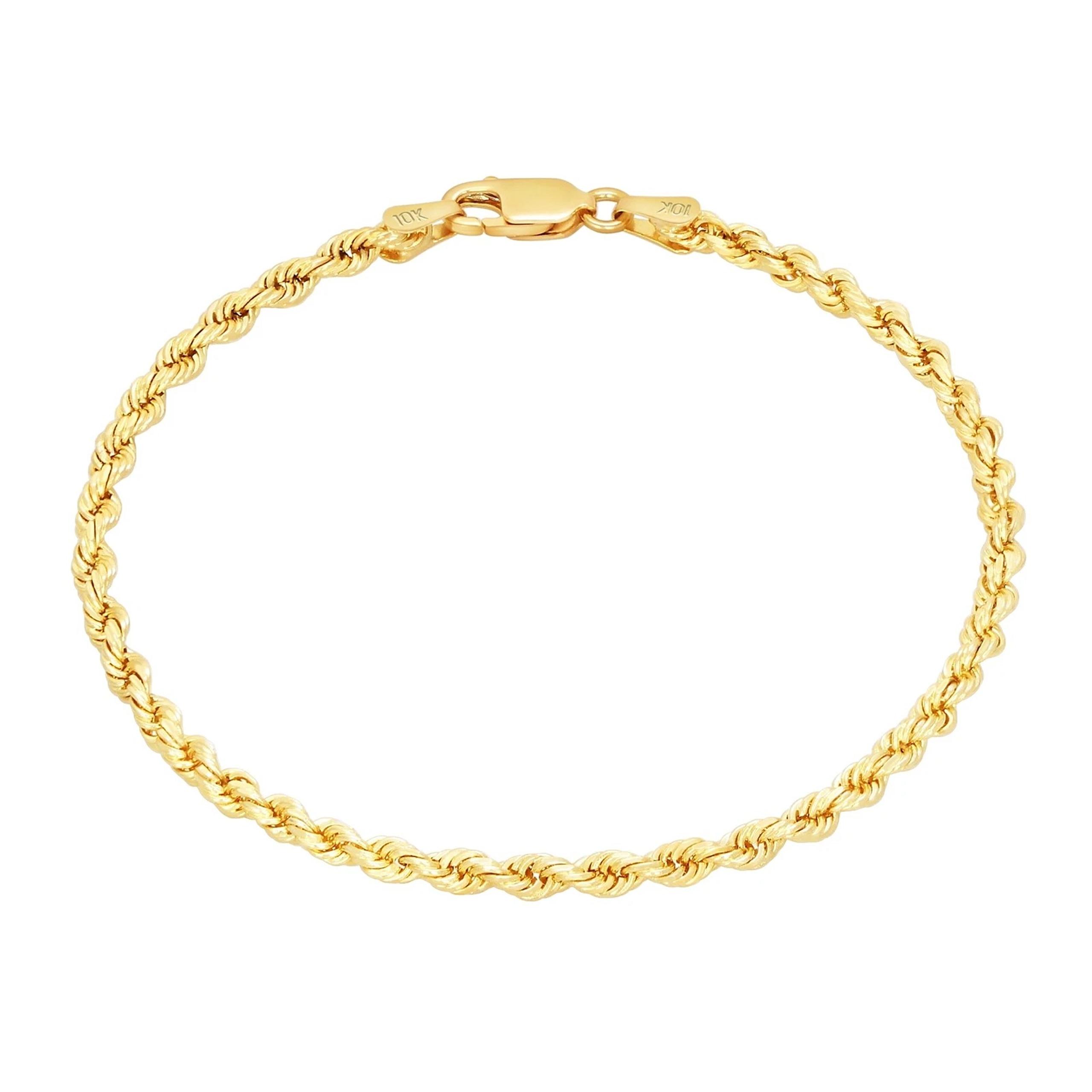 9" 2mm 10K Yellow Gold Diamond Cut Rope Chain Bracelet Men Women